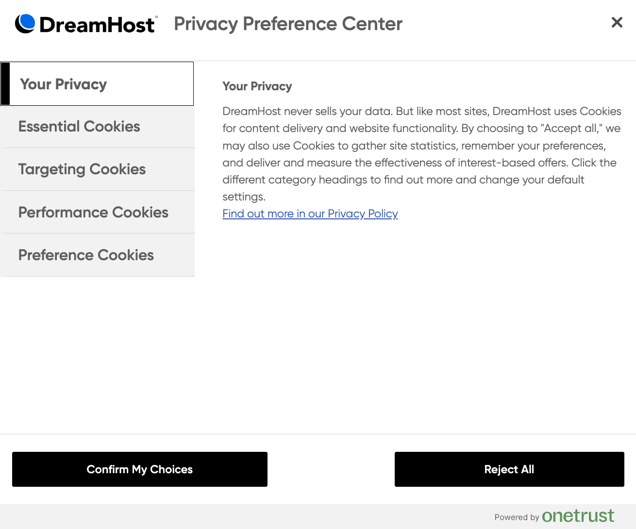 Cookie Preference center